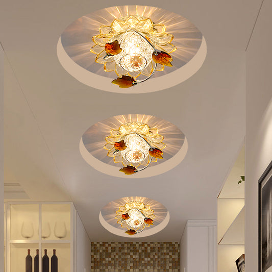 Globe Flush Mount Fixture Modern Metal 1 Bulb Blue/Tan Ceiling Light in Warm/White Light with Crystal Maple Leaf Deco Tan Clearhalo 'Ceiling Lights' 'Close To Ceiling Lights' 'Close to ceiling' 'Flush mount' Lighting' 1723794