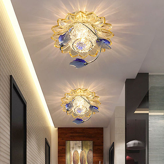 Globe Flush Mount Fixture Modern Metal 1 Bulb Blue/Tan Ceiling Light in Warm/White Light with Crystal Maple Leaf Deco Blue Clearhalo 'Ceiling Lights' 'Close To Ceiling Lights' 'Close to ceiling' 'Flush mount' Lighting' 1723798