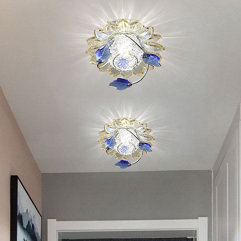 Globe Flush Mount Fixture Modern Metal 1 Bulb Blue/Tan Ceiling Light in Warm/White Light with Crystal Maple Leaf Deco Clearhalo 'Ceiling Lights' 'Close To Ceiling Lights' 'Close to ceiling' 'Flush mount' Lighting' 1723799