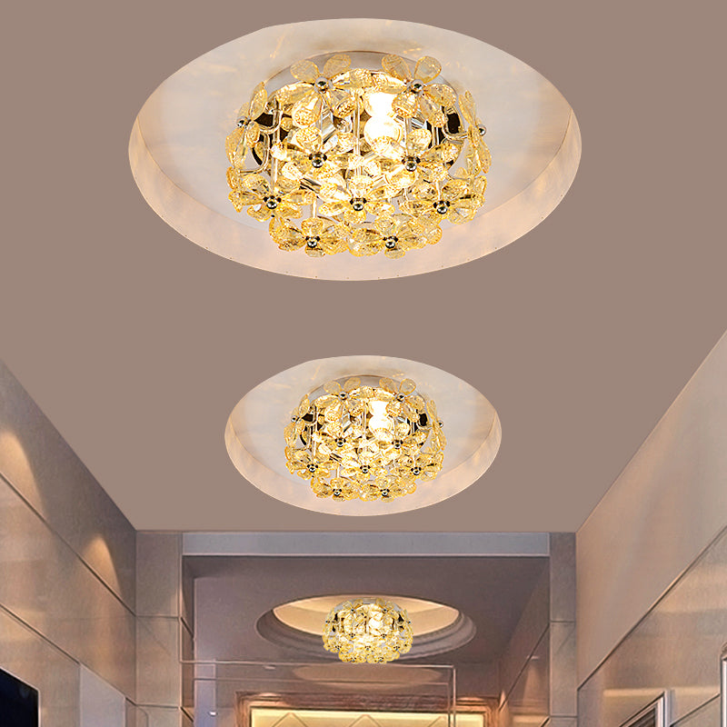 Chrome Blossom Flush Mount Lighting Modernist 4 Bulbs Clear/Amber Crystal Close to Ceiling Light with Round Design Amber Clearhalo 'Ceiling Lights' 'Close To Ceiling Lights' 'Close to ceiling' 'Flush mount' Lighting' 1723802