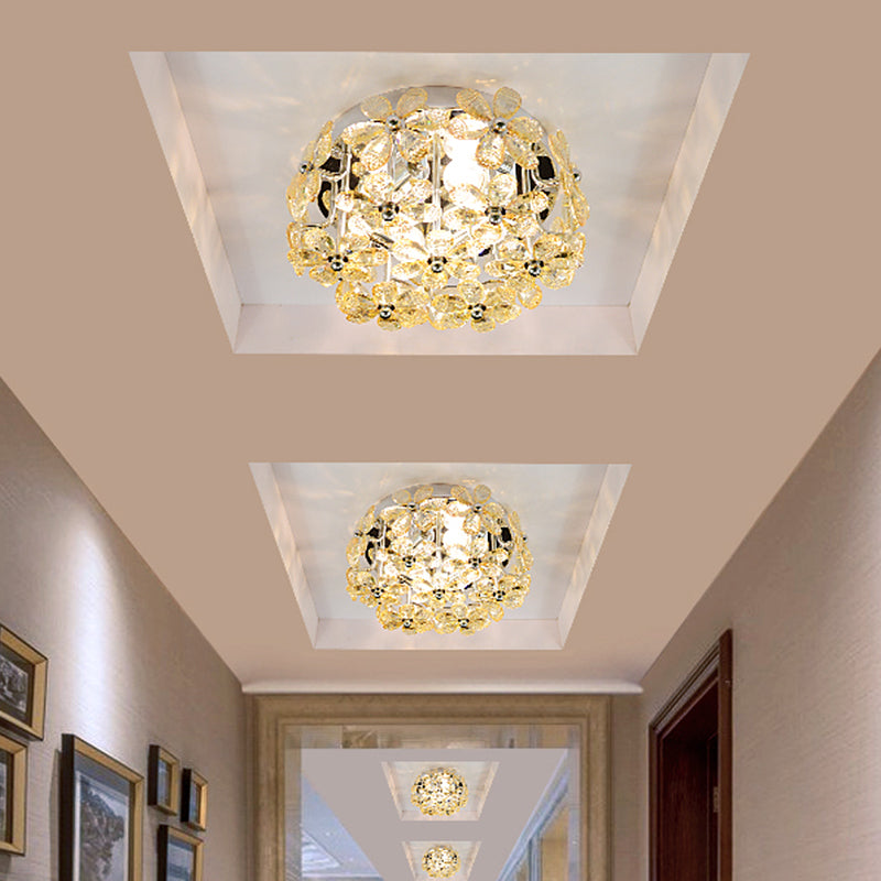 Chrome Blossom Flush Mount Lighting Modernist 4 Bulbs Clear/Amber Crystal Close to Ceiling Light with Round Design Clearhalo 'Ceiling Lights' 'Close To Ceiling Lights' 'Close to ceiling' 'Flush mount' Lighting' 1723803