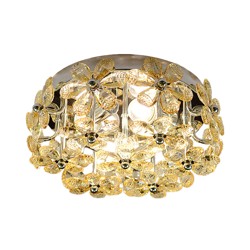 Chrome Blossom Flush Mount Lighting Modernist 4 Bulbs Clear/Amber Crystal Close to Ceiling Light with Round Design Clearhalo 'Ceiling Lights' 'Close To Ceiling Lights' 'Close to ceiling' 'Flush mount' Lighting' 1723804