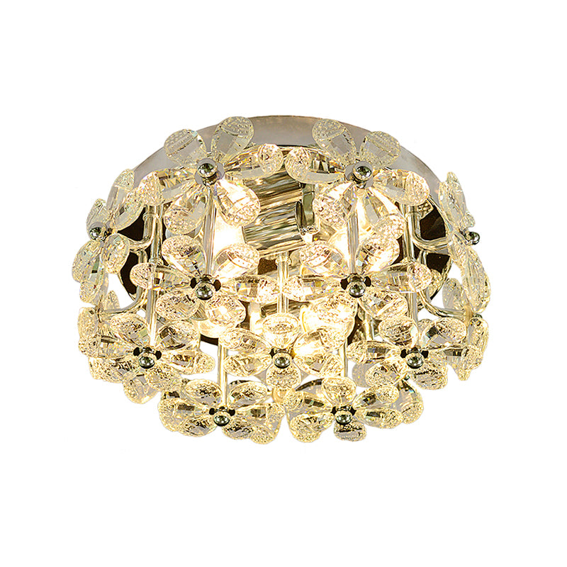 Chrome Blossom Flush Mount Lighting Modernist 4 Bulbs Clear/Amber Crystal Close to Ceiling Light with Round Design Clearhalo 'Ceiling Lights' 'Close To Ceiling Lights' 'Close to ceiling' 'Flush mount' Lighting' 1723809