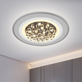 Disc Flushmount Lighting Simple Acrylic Living Room LED Ceiling Lamp in White with Crystal Droplet White Clearhalo 'Ceiling Lights' 'Close To Ceiling Lights' 'Close to ceiling' 'Flush mount' Lighting' 1723810