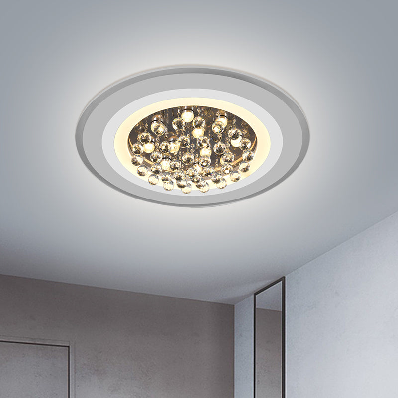 Disc Flushmount Lighting Simple Acrylic Living Room LED Ceiling Lamp in White with Crystal Droplet Clearhalo 'Ceiling Lights' 'Close To Ceiling Lights' 'Close to ceiling' 'Flush mount' Lighting' 1723811