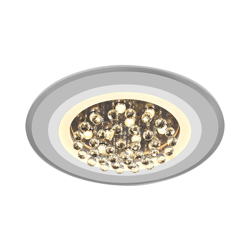 Disc Flushmount Lighting Simple Acrylic Living Room LED Ceiling Lamp in White with Crystal Droplet Clearhalo 'Ceiling Lights' 'Close To Ceiling Lights' 'Close to ceiling' 'Flush mount' Lighting' 1723812