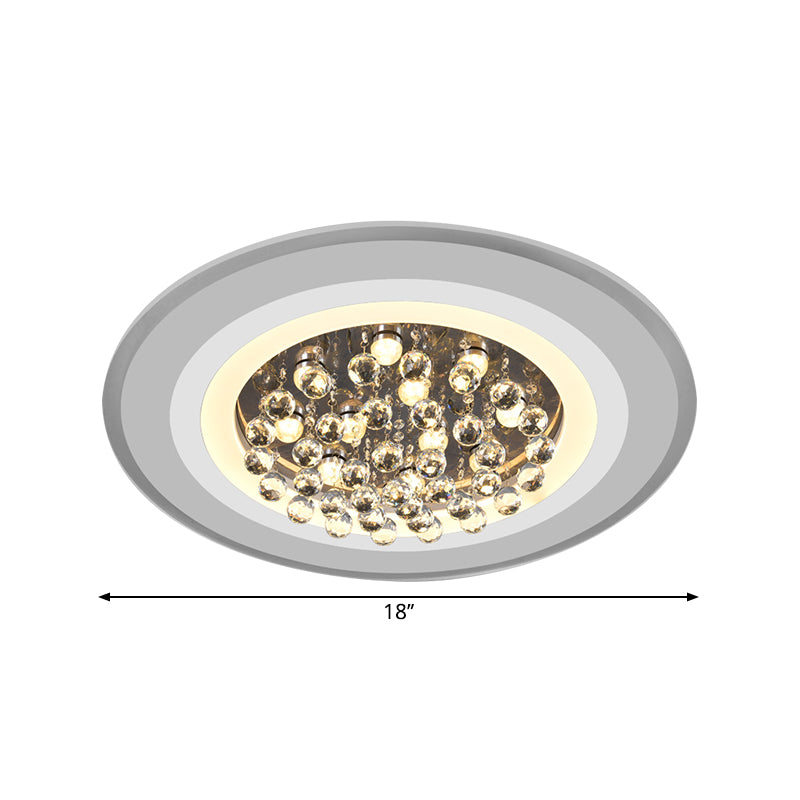 Disc Flushmount Lighting Simple Acrylic Living Room LED Ceiling Lamp in White with Crystal Droplet Clearhalo 'Ceiling Lights' 'Close To Ceiling Lights' 'Close to ceiling' 'Flush mount' Lighting' 1723813