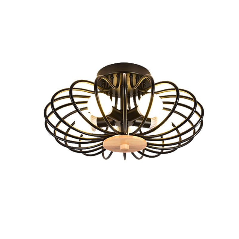 Contemporary Flush Mount Light Melon Cage Metal Ceiling Light for Restaurant Stairway Clearhalo 'Ceiling Lights' 'Close To Ceiling Lights' 'Close to ceiling' 'Semi-flushmount' Lighting' 172382