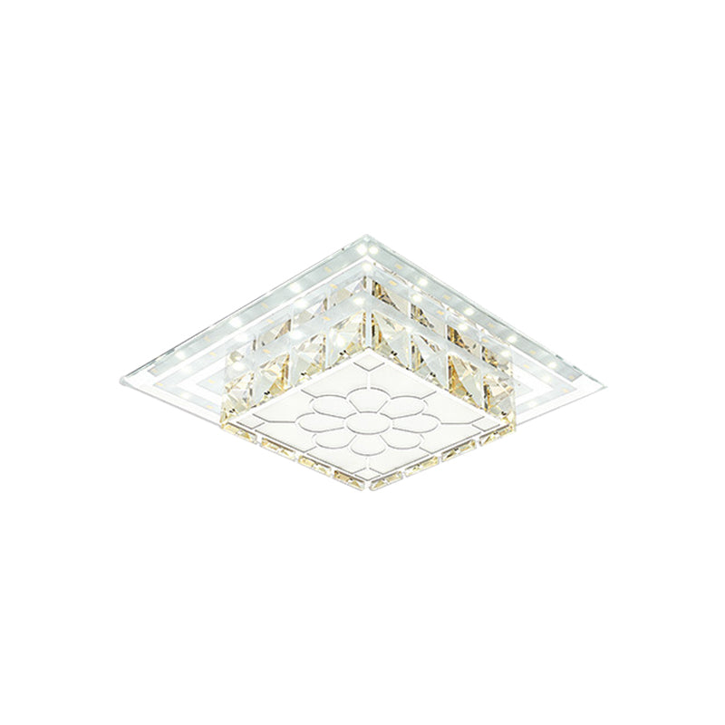 Minimal Round/Square Flush Mount Lighting Crystal LED Hallway Close to Ceiling Lamp in Warm/White Light with Floral Pattern Clearhalo 'Ceiling Lights' 'Close To Ceiling Lights' 'Close to ceiling' 'Flush mount' Lighting' 1723825