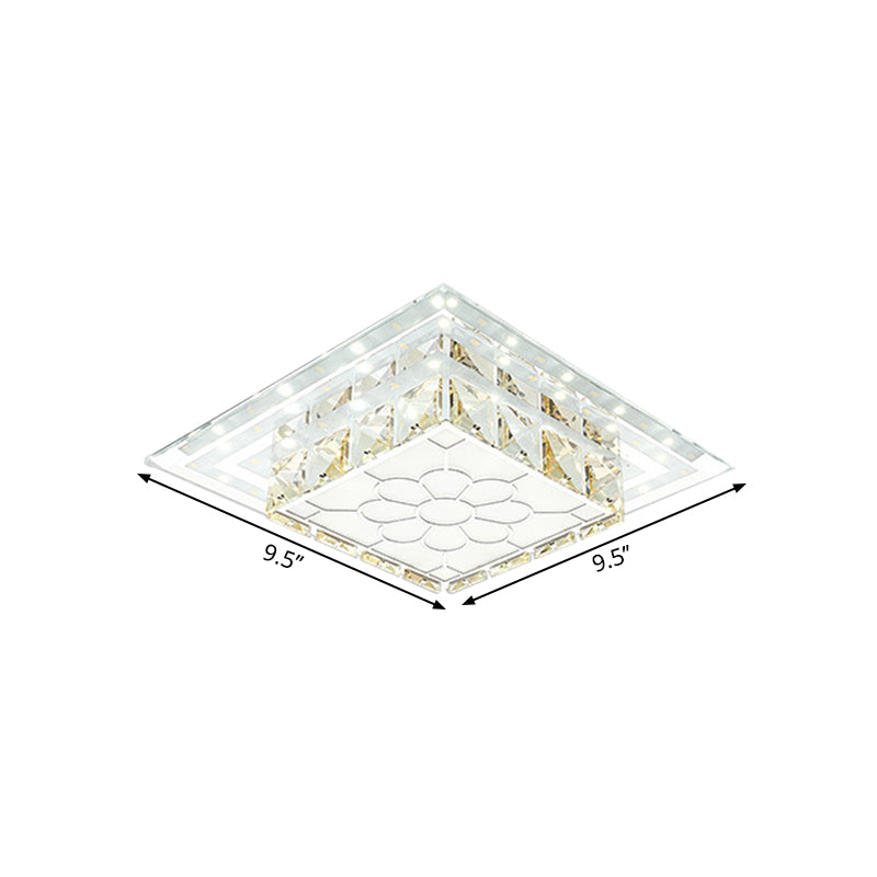 Minimal Round/Square Flush Mount Lighting Crystal LED Hallway Close to Ceiling Lamp in Warm/White Light with Floral Pattern Clearhalo 'Ceiling Lights' 'Close To Ceiling Lights' 'Close to ceiling' 'Flush mount' Lighting' 1723826