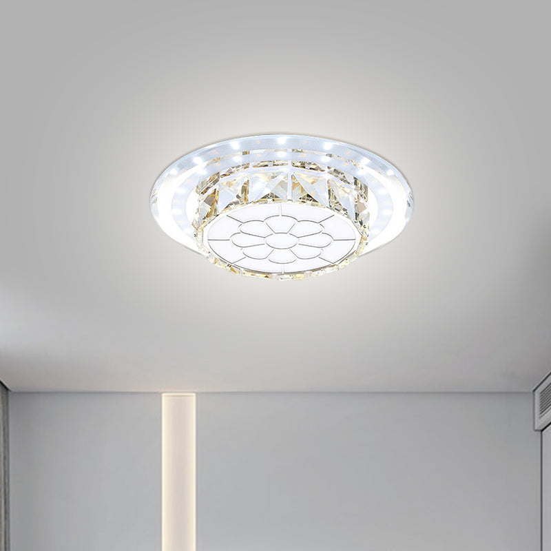 Minimal Round/Square Flush Mount Lighting Crystal LED Hallway Close to Ceiling Lamp in Warm/White Light with Floral Pattern Clearhalo 'Ceiling Lights' 'Close To Ceiling Lights' 'Close to ceiling' 'Flush mount' Lighting' 1723828