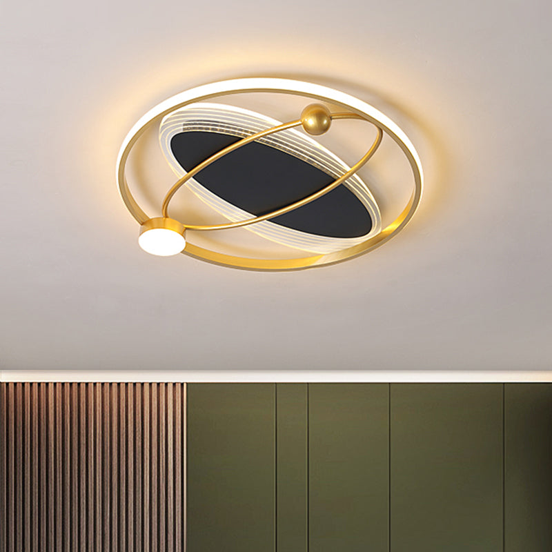 Gold Circle Flush Mount Simplicity 16"/19.5" W LED Metal Close to Ceiling Lamp with Inner Oval Design Gold Clearhalo 'Ceiling Lights' 'Close To Ceiling Lights' 'Close to ceiling' 'Flush mount' Lighting' 1723863