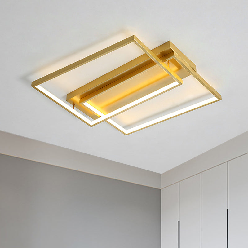 Rectangle Metal Flush Mount Light Fixture Modern 16.5"/20.5" W LED Gold Ceiling Lamp for Bedroom Gold Clearhalo 'Ceiling Lights' 'Close To Ceiling Lights' 'Close to ceiling' 'Flush mount' Lighting' 1723873