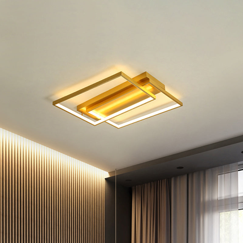 Rectangle Metal Flush Mount Light Fixture Modern 16.5"/20.5" W LED Gold Ceiling Lamp for Bedroom Clearhalo 'Ceiling Lights' 'Close To Ceiling Lights' 'Close to ceiling' 'Flush mount' Lighting' 1723874