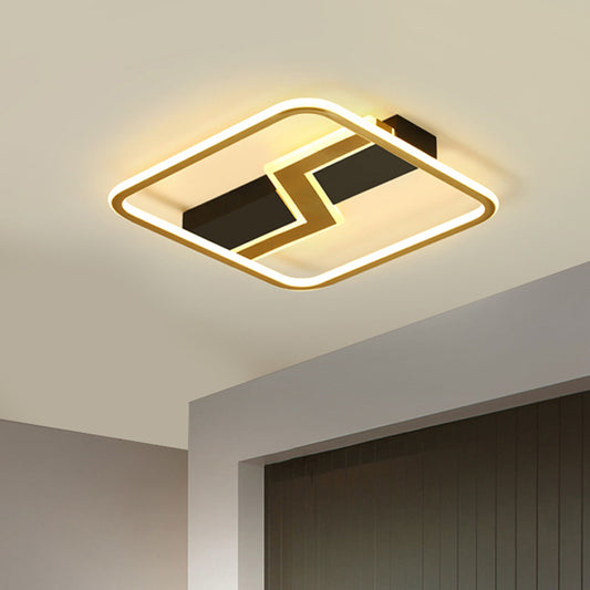 Square Flush Mount Lamp Simple Metal 16.5"/20.5" W LED Bedroom Ceiling Light in Gold with Lightning Design Gold Clearhalo 'Ceiling Lights' 'Close To Ceiling Lights' 'Close to ceiling' 'Flush mount' Lighting' 1723891