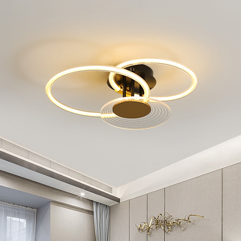 Hoops Acrylic Ceiling Mounted Fixture Contemporary 3/4 Heads Black Semi Flush Light for Restaurant Clearhalo 'Ceiling Lights' 'Close To Ceiling Lights' 'Close to ceiling' 'Semi-flushmount' Lighting' 1723943