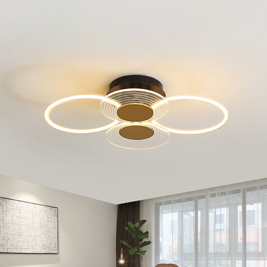 Hoops Acrylic Ceiling Mounted Fixture Contemporary 3/4 Heads Black Semi Flush Light for Restaurant 4 Black Clearhalo 'Ceiling Lights' 'Close To Ceiling Lights' 'Close to ceiling' 'Semi-flushmount' Lighting' 1723946
