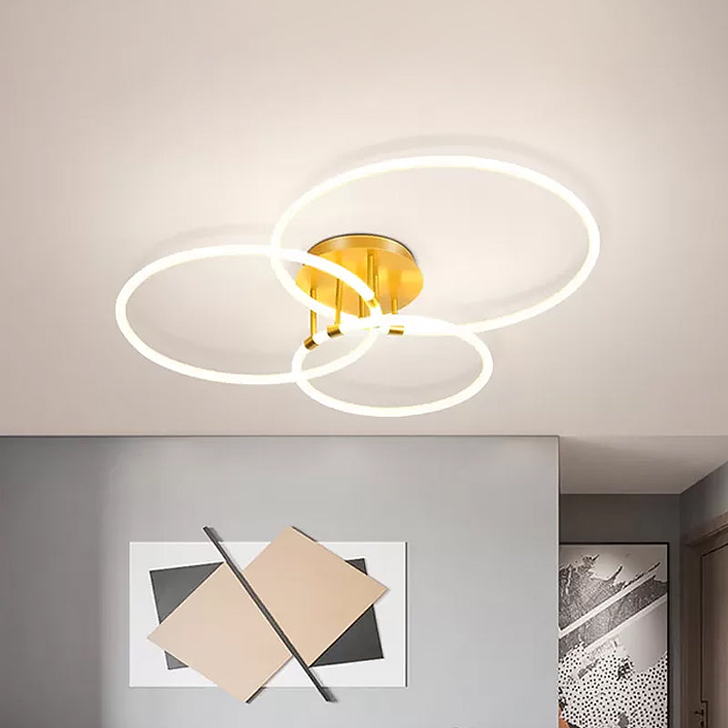 Hoop Living Room Semi Flush Lamp Acrylic LED Modernist Ceiling Flush Mount in Gold, Warm/White Light Gold Clearhalo 'Ceiling Lights' 'Close To Ceiling Lights' 'Close to ceiling' 'Semi-flushmount' Lighting' 1723951