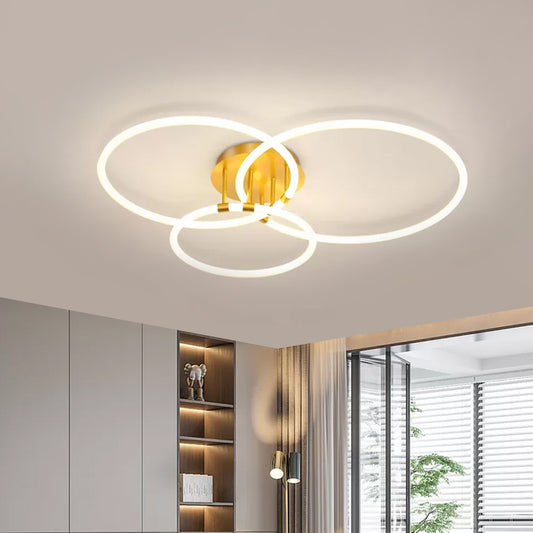 Hoop Living Room Semi Flush Lamp Acrylic LED Modernist Ceiling Flush Mount in Gold, Warm/White Light Clearhalo 'Ceiling Lights' 'Close To Ceiling Lights' 'Close to ceiling' 'Semi-flushmount' Lighting' 1723952