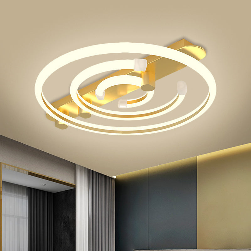 Metal Circle Ceiling Lighting Contemporary Black/Gold LED Semi Flush Mount Lamp in Warm/White Light Gold Clearhalo 'Ceiling Lights' 'Close To Ceiling Lights' 'Close to ceiling' 'Semi-flushmount' Lighting' 1723967