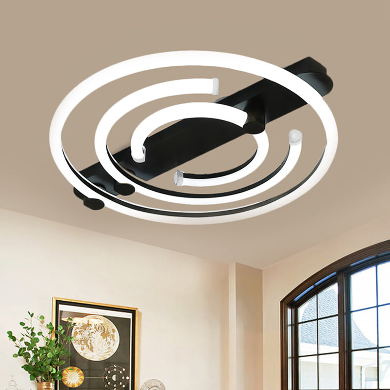 Metal Circle Ceiling Lighting Contemporary Black/Gold LED Semi Flush Mount Lamp in Warm/White Light Black Clearhalo 'Ceiling Lights' 'Close To Ceiling Lights' 'Close to ceiling' 'Semi-flushmount' Lighting' 1723971