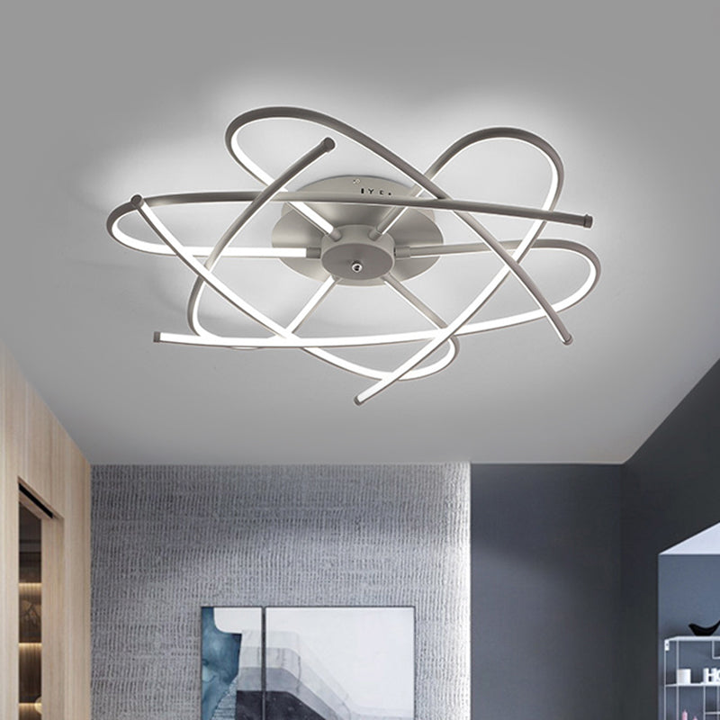 Curved Linear Metal Semi Flush Modernist LED White Ceiling Mounted Fixture in Warm/White Light Clearhalo 'Ceiling Lights' 'Close To Ceiling Lights' 'Close to ceiling' 'Flush mount' Lighting' 1723980