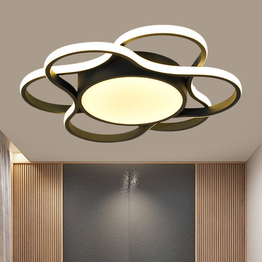 LED Restaurant Ceiling Lamp Simple Black Flush Mount Lighting with Round and Flower Metallic Shade in Warm/White Light Black Clearhalo 'Ceiling Lights' 'Close To Ceiling Lights' 'Close to ceiling' 'Flush mount' Lighting' 1723983