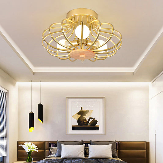 Melon Wire Frame Flush Mount Light Contemporary Metallic Ceiling Light in Gold for Corridor 3 Gold Clearhalo 'Ceiling Lights' 'Close To Ceiling Lights' 'Close to ceiling' 'Semi-flushmount' Lighting' 172398