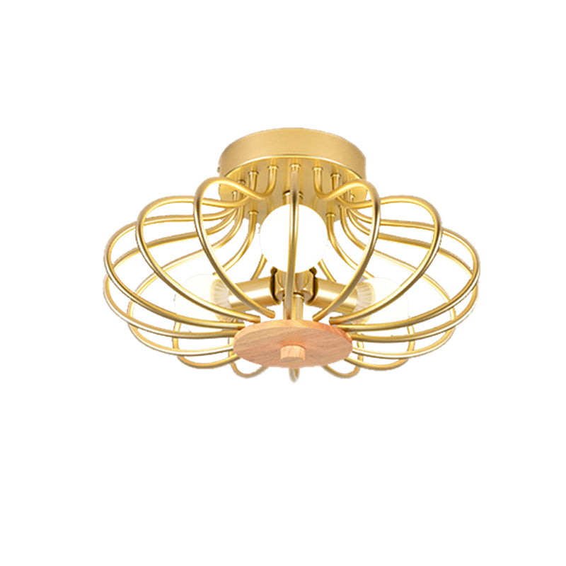 Melon Wire Frame Flush Mount Light Contemporary Metallic Ceiling Light in Gold for Corridor Clearhalo 'Ceiling Lights' 'Close To Ceiling Lights' 'Close to ceiling' 'Semi-flushmount' Lighting' 172400