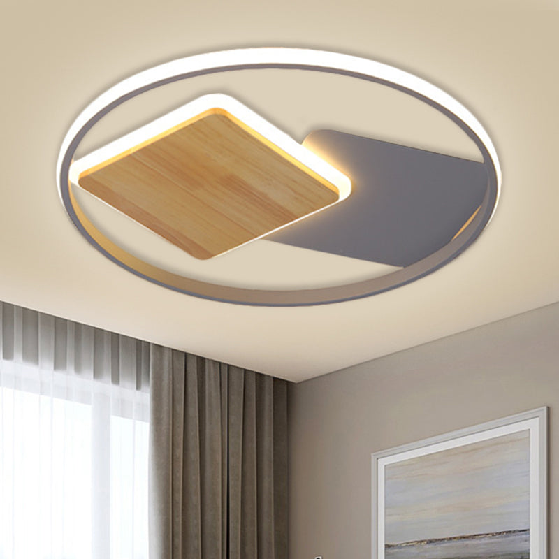 Modern LED Close to Ceiling Lamp Grey Ring and Square Flush Mount Light with Metallic Shade, 16"/19.5" Width Grey Clearhalo 'Ceiling Lights' 'Close To Ceiling Lights' 'Close to ceiling' 'Flush mount' Lighting' 1724000