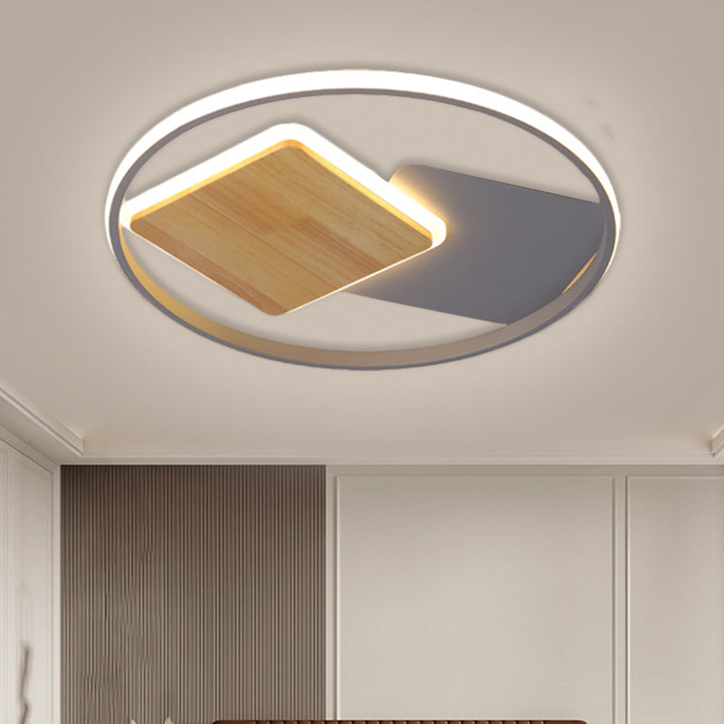 Modern LED Close to Ceiling Lamp Grey Ring and Square Flush Mount Light with Metallic Shade, 16"/19.5" Width Clearhalo 'Ceiling Lights' 'Close To Ceiling Lights' 'Close to ceiling' 'Flush mount' Lighting' 1724001