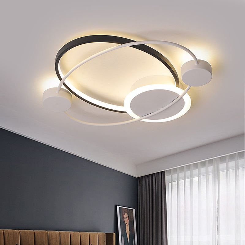 Planet Orbit Flushmount Lighting Modern Metal 21.5"/25.5" W LED Black-White Ceiling Mounted Fixture in Warm/White Light Black-White Clearhalo 'Ceiling Lights' 'Close To Ceiling Lights' 'Close to ceiling' 'Flush mount' Lighting' 1724005