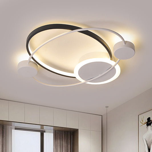 Planet Orbit Flushmount Lighting Modern Metal 21.5"/25.5" W LED Black-White Ceiling Mounted Fixture in Warm/White Light Clearhalo 'Ceiling Lights' 'Close To Ceiling Lights' 'Close to ceiling' 'Flush mount' Lighting' 1724006