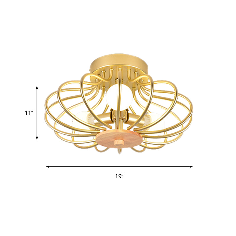 Melon Wire Frame Flush Mount Light Contemporary Metallic Ceiling Light in Gold for Corridor Clearhalo 'Ceiling Lights' 'Close To Ceiling Lights' 'Close to ceiling' 'Semi-flushmount' Lighting' 172401