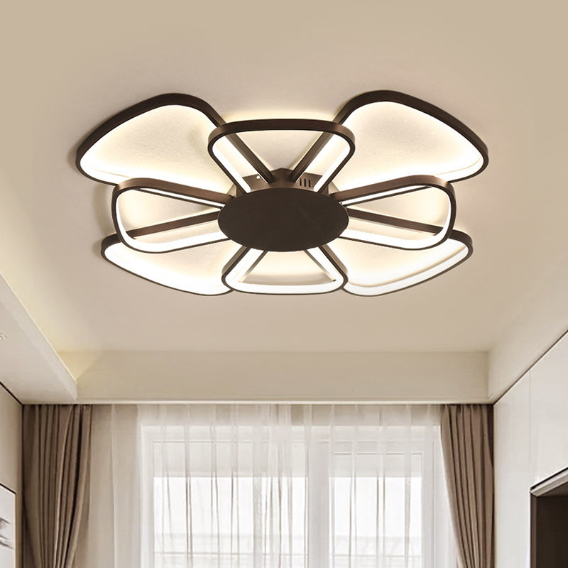 Minimalism Flower Ceiling Lamp Metallic LED Parlor Flush Mount Fixture in Coffee, Warm/White Light Coffee Clearhalo 'Ceiling Lights' 'Close To Ceiling Lights' 'Close to ceiling' 'Flush mount' Lighting' 1724010