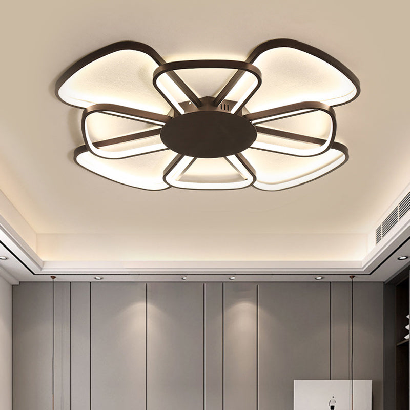 Minimalism Flower Ceiling Lamp Metallic LED Parlor Flush Mount Fixture in Coffee, Warm/White Light Clearhalo 'Ceiling Lights' 'Close To Ceiling Lights' 'Close to ceiling' 'Flush mount' Lighting' 1724011