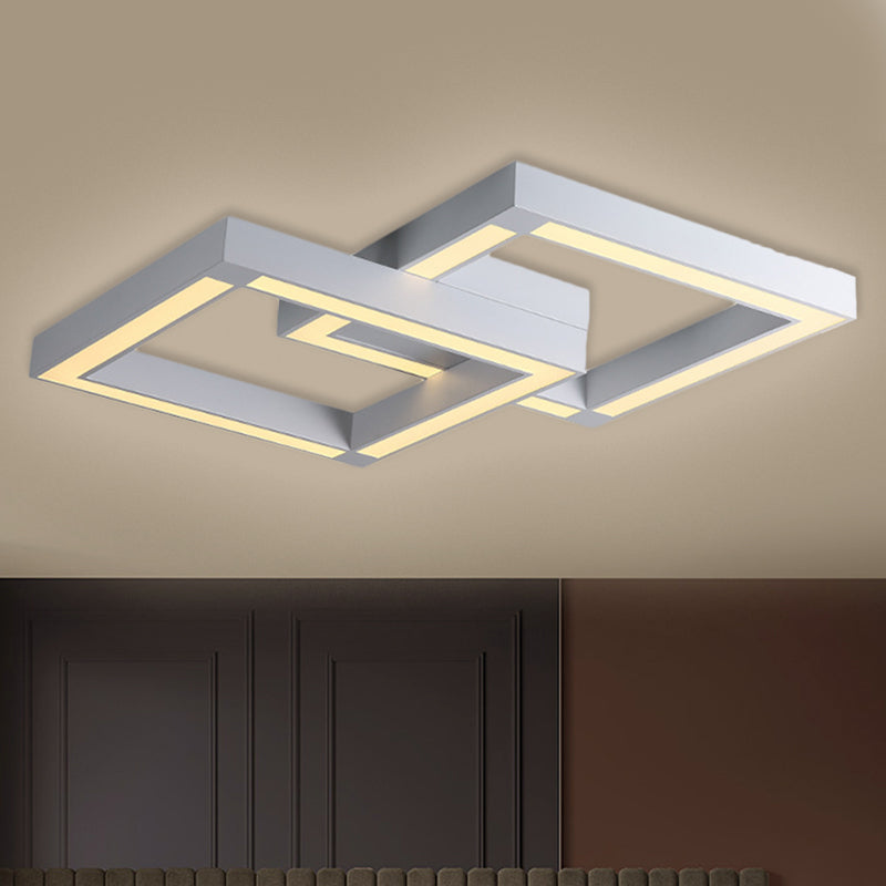 Metallic Square Flush Lamp Fixture Modernist Black/White LED Ceiling Mounted Light, 19.5"/25.5" Wide White Clearhalo 'Ceiling Lights' 'Close To Ceiling Lights' 'Close to ceiling' 'Flush mount' Lighting' 1724014