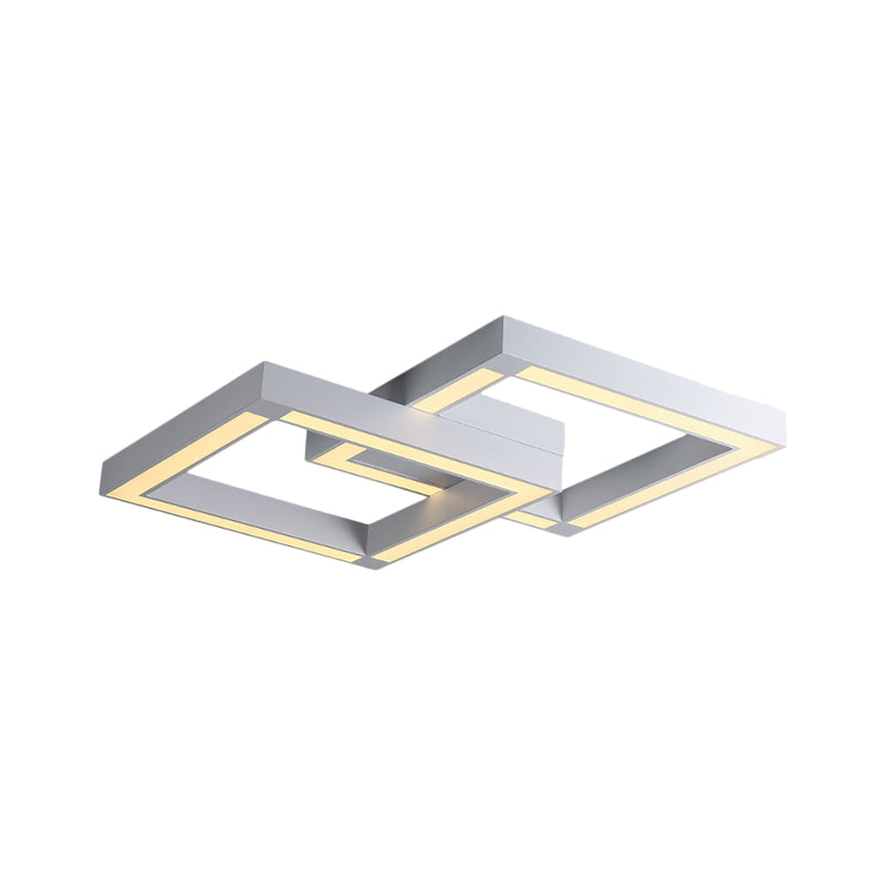 Metallic Square Flush Lamp Fixture Modernist Black/White LED Ceiling Mounted Light, 19.5"/25.5" Wide Clearhalo 'Ceiling Lights' 'Close To Ceiling Lights' 'Close to ceiling' 'Flush mount' Lighting' 1724016