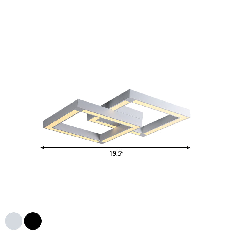 Metallic Square Flush Lamp Fixture Modernist Black/White LED Ceiling Mounted Light, 19.5"/25.5" Wide Clearhalo 'Ceiling Lights' 'Close To Ceiling Lights' 'Close to ceiling' 'Flush mount' Lighting' 1724017