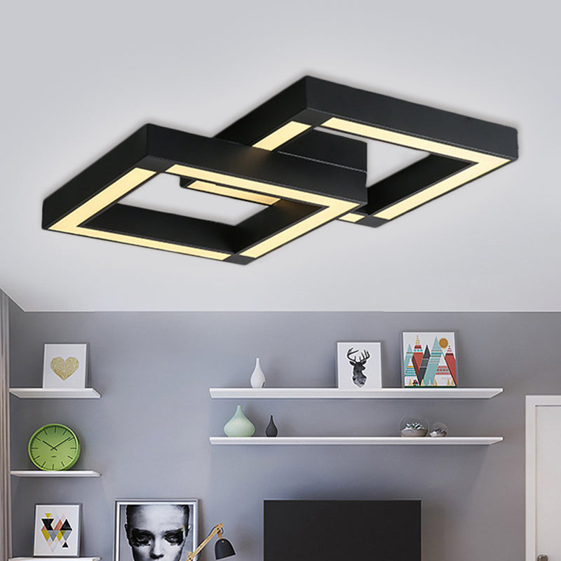 Metallic Square Flush Lamp Fixture Modernist Black/White LED Ceiling Mounted Light, 19.5"/25.5" Wide Black Clearhalo 'Ceiling Lights' 'Close To Ceiling Lights' 'Close to ceiling' 'Flush mount' Lighting' 1724019