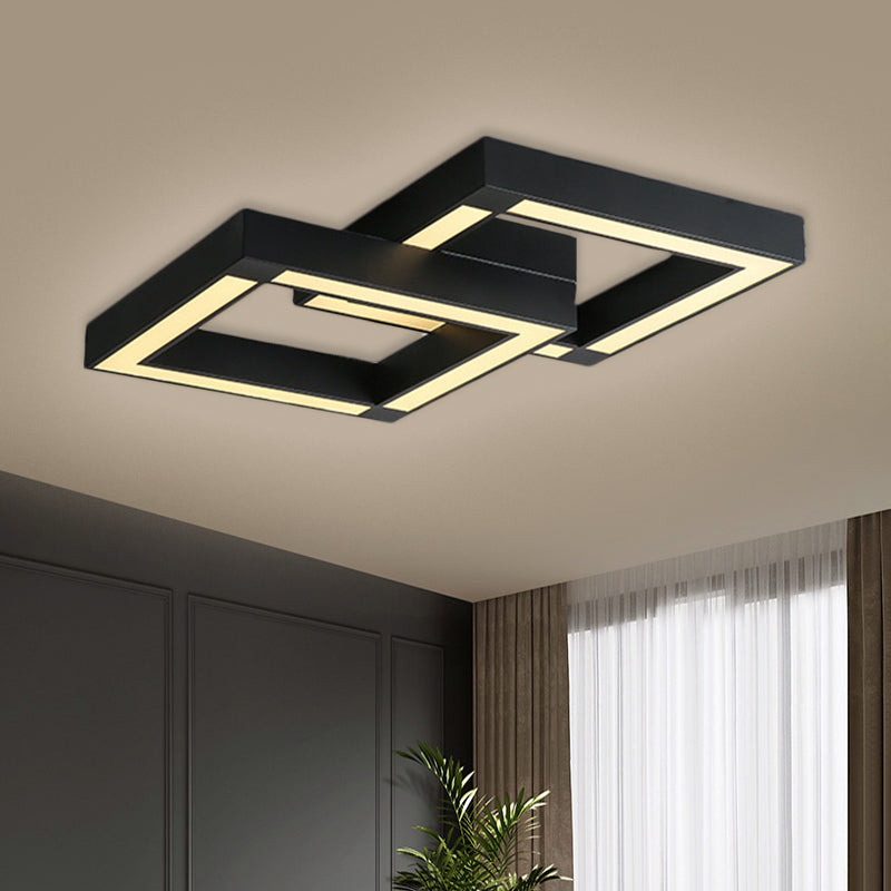 Metallic Square Flush Lamp Fixture Modernist Black/White LED Ceiling Mounted Light, 19.5"/25.5" Wide Clearhalo 'Ceiling Lights' 'Close To Ceiling Lights' 'Close to ceiling' 'Flush mount' Lighting' 1724020