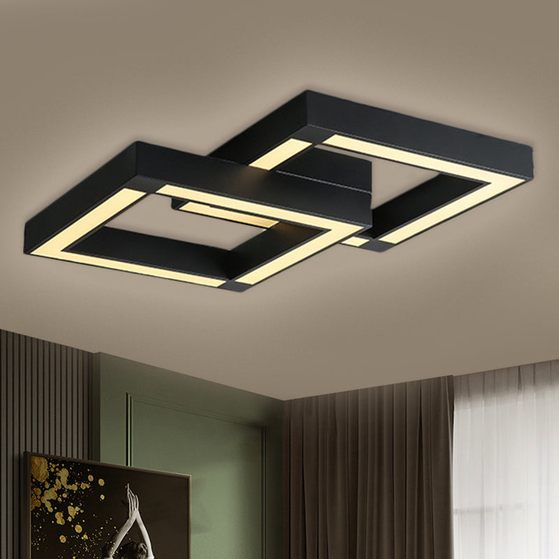 Metallic Square Flush Lamp Fixture Modernist Black/White LED Ceiling Mounted Light, 19.5"/25.5" Wide Clearhalo 'Ceiling Lights' 'Close To Ceiling Lights' 'Close to ceiling' 'Flush mount' Lighting' 1724021