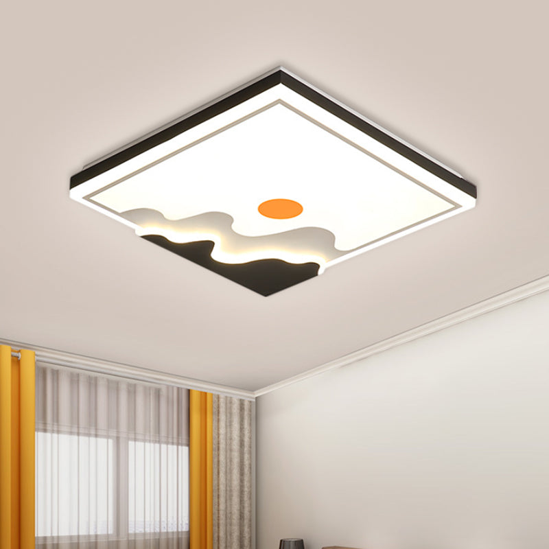 White LED Square Ceiling Flush Contemporary Metal Flush Mount Lighting Fixture with Sun Design, 16"/19.5" W White Clearhalo 'Ceiling Lights' 'Close To Ceiling Lights' 'Close to ceiling' 'Flush mount' Lighting' 1724023