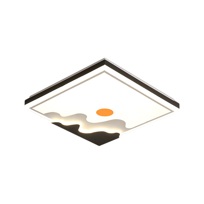 White LED Square Ceiling Flush Contemporary Metal Flush Mount Lighting Fixture with Sun Design, 16"/19.5" W Clearhalo 'Ceiling Lights' 'Close To Ceiling Lights' 'Close to ceiling' 'Flush mount' Lighting' 1724025