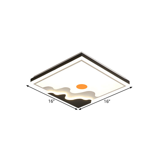 White LED Square Ceiling Flush Contemporary Metal Flush Mount Lighting Fixture with Sun Design, 16"/19.5" W Clearhalo 'Ceiling Lights' 'Close To Ceiling Lights' 'Close to ceiling' 'Flush mount' Lighting' 1724026