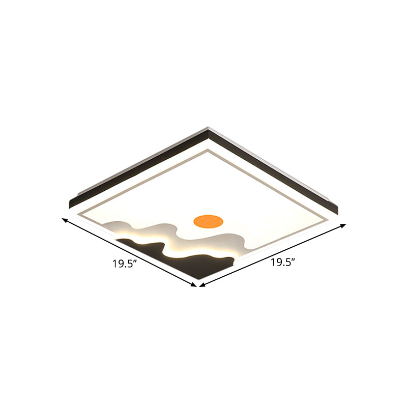 White LED Square Ceiling Flush Contemporary Metal Flush Mount Lighting Fixture with Sun Design, 16"/19.5" W Clearhalo 'Ceiling Lights' 'Close To Ceiling Lights' 'Close to ceiling' 'Flush mount' Lighting' 1724027