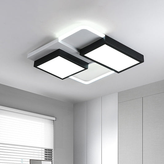 Squared Metallic Flush Mount Lamp Simplicity LED Black Close to Ceiling Lighting in Warm/White Light Black Clearhalo 'Ceiling Lights' 'Close To Ceiling Lights' 'Close to ceiling' 'Flush mount' Lighting' 1724028