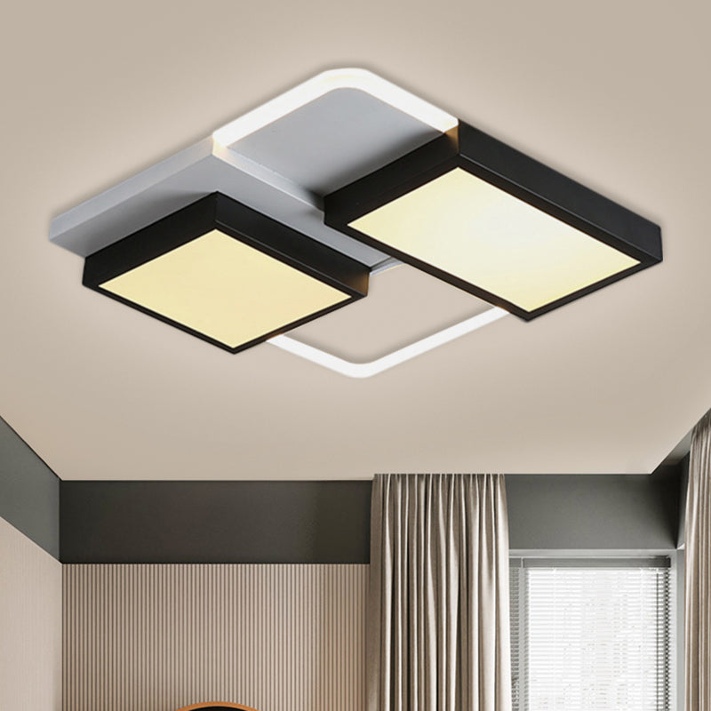 Squared Metallic Flush Mount Lamp Simplicity LED Black Close to Ceiling Lighting in Warm/White Light Clearhalo 'Ceiling Lights' 'Close To Ceiling Lights' 'Close to ceiling' 'Flush mount' Lighting' 1724029