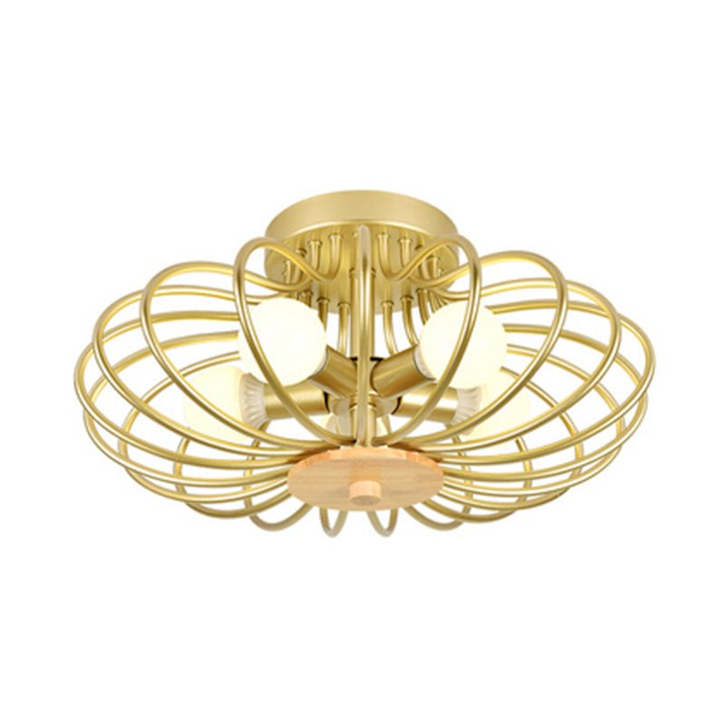 Melon Wire Frame Flush Mount Light Contemporary Metallic Ceiling Light in Gold for Corridor Clearhalo 'Ceiling Lights' 'Close To Ceiling Lights' 'Close to ceiling' 'Semi-flushmount' Lighting' 172403