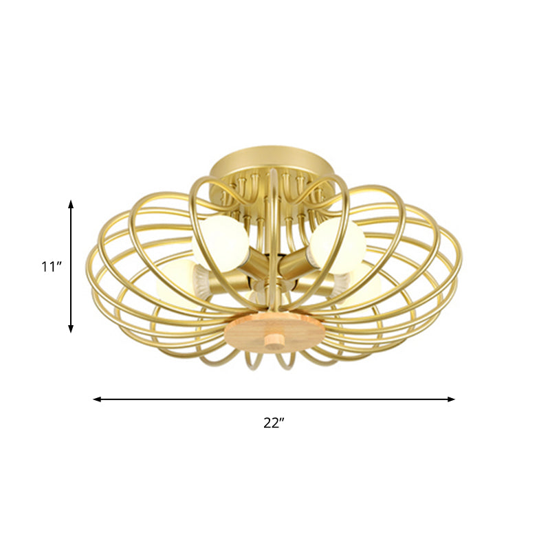 Melon Wire Frame Flush Mount Light Contemporary Metallic Ceiling Light in Gold for Corridor Clearhalo 'Ceiling Lights' 'Close To Ceiling Lights' 'Close to ceiling' 'Semi-flushmount' Lighting' 172404